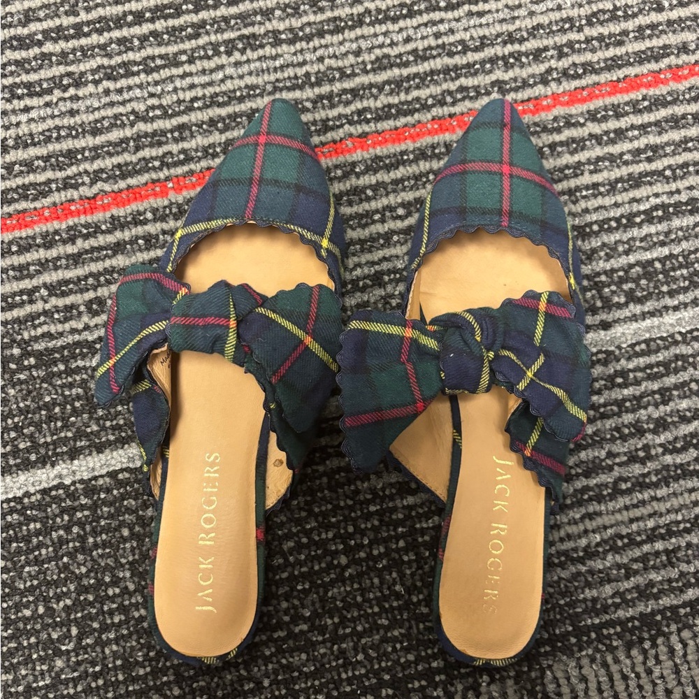 Jack Rogers Women's Plaid Bow Flats - Blue and Red